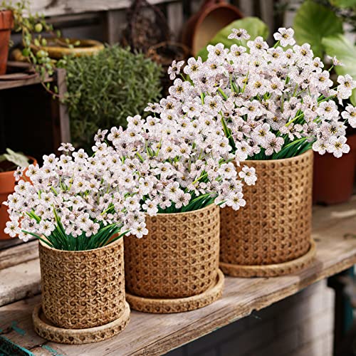 Lnoicy 24 Pcs Artificial Flowers for Outdoor,Plastic Flowers Decoration, UV Resistant Faux Flowers Shrubs, Artificial Plants for Indoor Outside Garden Home Wedding Farmhouse(White) - color: White, size: 24