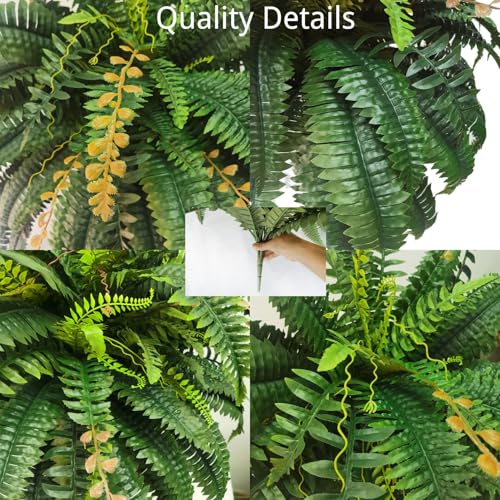 Giant Artificial Boston Ferns for Outdoors Large,Uv Resistant Lifelike Artificial Plants Large,Faux Fern Silk Ferns That Look Real,Fake Fern for Outside Lifelike 128 Branches - color: Fern Green (128 Branches)