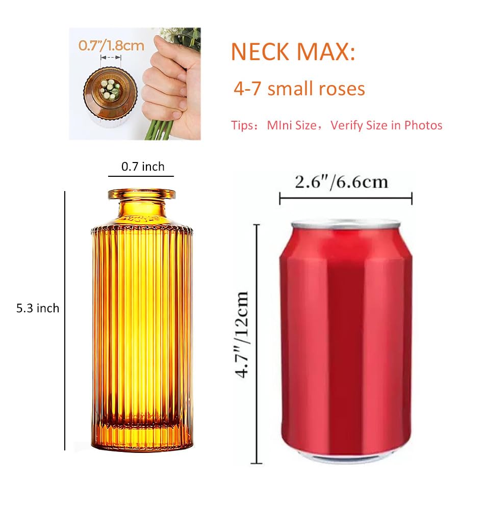 6 Pack Glass Bud Vase Set, Small Flower Vase Set Bud Vases for Wedding Centerpiece Table Decor, Vintage Small Vases for Room Home Dining Party Table Center Decor (Amber Set, 6 Pack) - color: Amber Set, size: 6 Pack