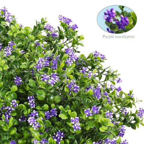 SJL Outdoor Artificial Flowers, UV Resistant Artificial Flowers with Greenery Leaves, Faux Flower Fake Eucalyptus Plants for Planter Garden Front Porch Patio Table Decoration 10Pcs(Purple) - color: Bundle Purple-plant