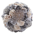 S_SSOY Romantic Wedding Bride Holding Bouquet Roses with Diamond Pearl Ribbon Valentine's Day Bouquet Confession (Gray) - color: Grey