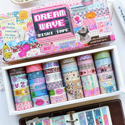 36 Rolls Vaporwave Aesthetic Washi Tape Set, Decorative Scrapbook Tape for Journaling, Bullet Journals, Planners, DIY Crafts and Gift Wrapping - color: DREAM_WAVE