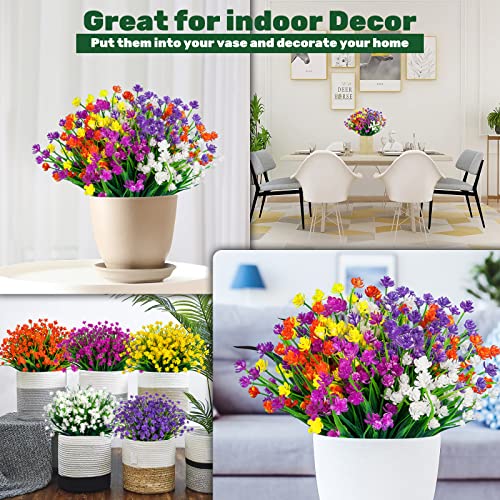 Lnoicy 20pcs Artificial Fake Flowers,Plastic Flowers for Outdoor Decoration, UV Resistant Faux Flowers Shrubs, Artificial Plants for Indoor Outside Garden Home Wedding Farmhouse（5 Color） - color: Mix Color, size: 20 PCS