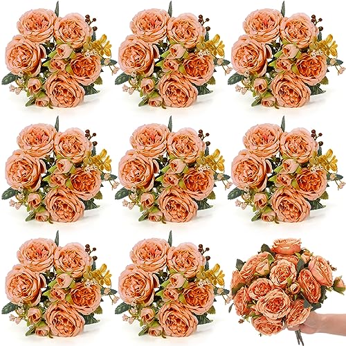 8 Bundles Artificial Peonies Flowers Boho Faux Flowers Arrangements Artificial Centerpiece Spring Bouquet Floral Wedding Decoration for Vase(Orange) - color: Orange