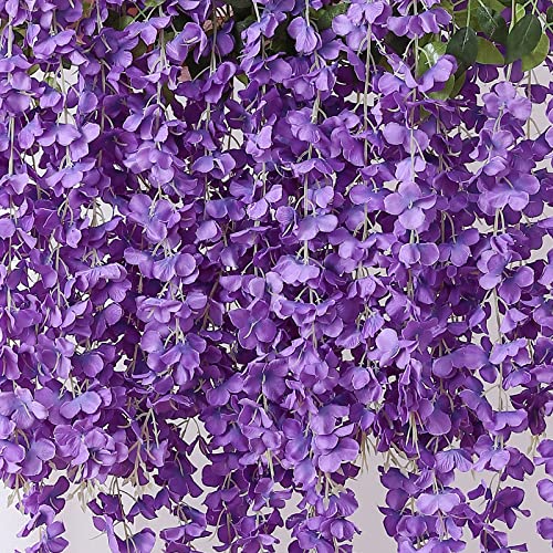 Duovlo 12 Piece Artificial Silk Wisteria Vine 3.6 Feet Ratta Hanging Flower Garland String Home Party Wedding Decor(Purple) - color: Purple