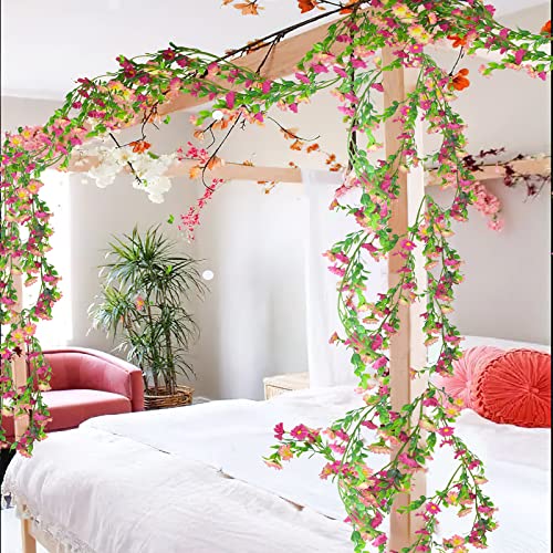 CISDUEO Artificial Daisy Flowers Vine Silk Flower Garland Spring Fake Flower Vine Hanging Ivy with Pink Daisy Flowers Green Leaves for Wall Party Wedding Arch Floral Decor Home Indoor Outdoor Ceremony - color: Pink