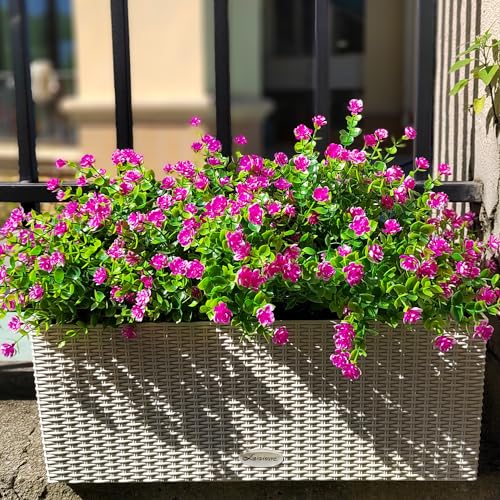 Grunyia 12 Bundles Artificial Flowers for Outdoors, UV Resistant Fake Flowers with Plastic Plants, Faux Flowers for Outside Window Box Front Porch Hanging Planter Decor (Magenta) - color: Magenta