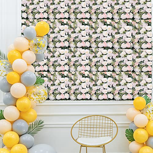 Artificial Flower Panels for Wall Decoration, 6 Pcs Fake Rose Flower Peony Eucalyptus Wall Mat Rose Wall Backdrop Flower Wall Panel for Wedding Party 24" X 16" (Champagne)… - color: 6 Pcs Champagne