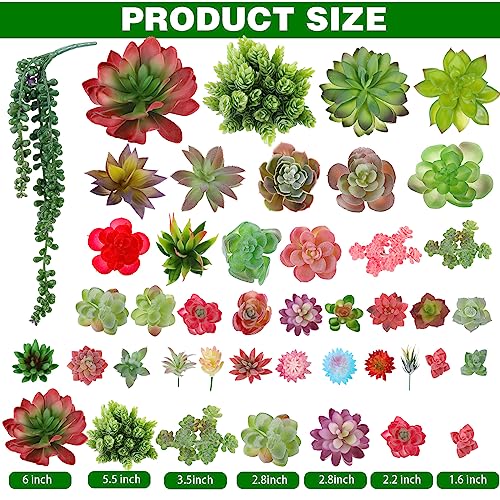 WILLBOND 50 Pcs 50 Pcs Bulk Mini Artificial Succulents Plants Assorted Unpotted Realistic Plants Fake Textured Succulent Picks Realistic Plastic Cactus Stems for Garden Home Decor (Large Style) - color: Large Style