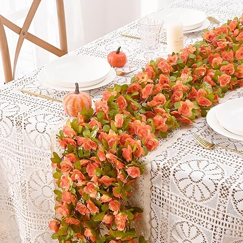 BLEUM CADE 12Pcs 98.4Ft Flowers Garland Artificial Rose Vines for Bedroom, Cute Fake Hanging Flower Vines Floral Garland Decorations for Wedding Party Wall Room Decor Aesthetic - color: Orange, size: 12 Pcs