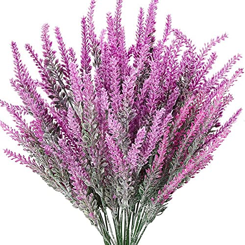 Fake Flowers Lavender, Artificial Flowers for Decoration Faux Flower Plants Plastic Greenery Decorations for Outdoor Garden Outdoors Home Art Floral Arrangements Wedding DIY Bouquet - Fuchsia 4 Pack - color: Lavender-fuchsia-4 Pack