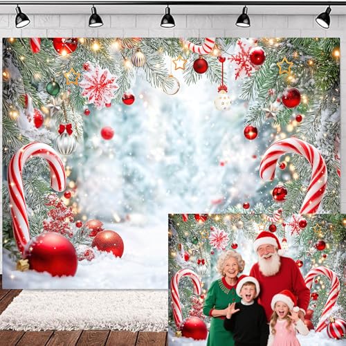 Christmas Candy Cane Backdrop, Winter Wonderland Forest Snowy Scene Photography Background, Xmas Holiday New Year Family Party Decorations Banner Photo Booth Studio Props 5X3FT - color: Red, size: 5X3FT