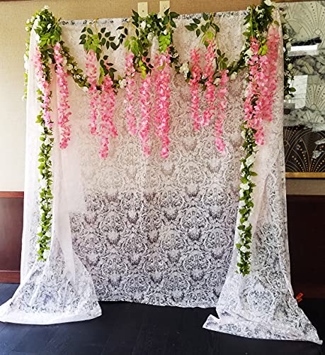 WEISPARK Fake Hanging Flowers - 12 Pieces 3.75 Feet/Piece Artificial Wisteria Vine Ratta Hanging Garland Silk Flowers for Home Party Wedding Decor (Pink) - color: Pink