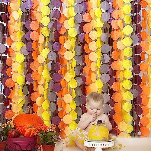 192Ft Fall Party Decorations Big Circle Dots Backdrop Garland Yellow Orange Burgundy Brown Tissue Paper Polka Dot Hanging Streamers for Birthday Wedding Fall Autumn Thanksgiving Harvest Party Supplies - color: Ombre Autumn