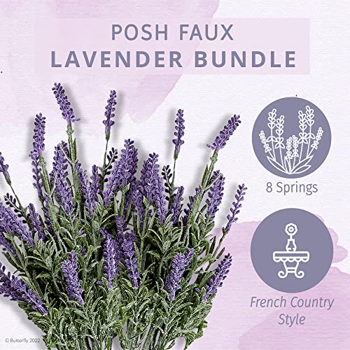 Butterfly Craze Lavender Flower Stems - Lifelike Outdoor Artificial Plants - DIY Crafts & Floral Picks - Planter Filler & Window Flower Box - Pack of 8, 14.5"-16.5" Violet & Green - size: 8 Piece Bundle
