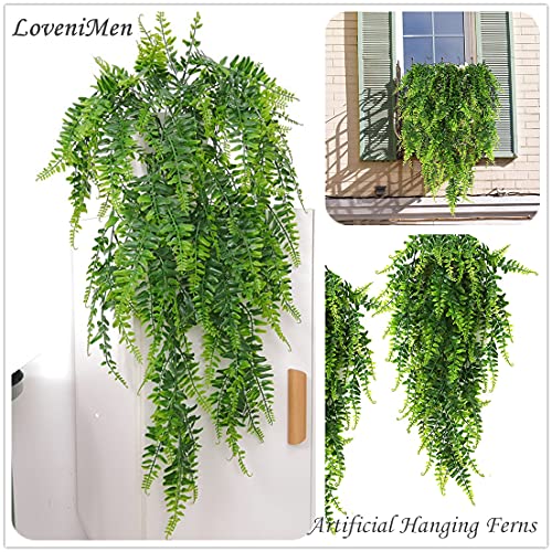 Artificial Plants 4 Pcs, Vines Ferns Persian Rattan Fake Hanging Plant Faux Hanging Boston Ivy Leaves Fern Outdoor UV Resistant Plastic Plants for Wall Indoor Vine (Green) - color: Boston Vine - 4pcs