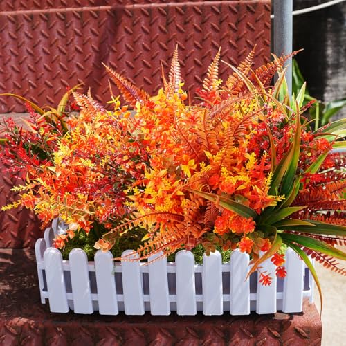 Artificial Fall Plants, 10 Bundles Faux Plants Autumn Indoor Outdoor Decoration Fake Plastic Mix Artificial Plant Flowers for Home Thanksgiving Christmas Wedding Party Porch Patio Garden Decor