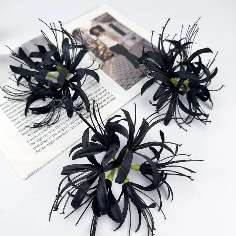 Silk Spider Plant Fake Flowers Heads,Artificial Flowers Spider Silk Flowers for Crafts,Fake Flowers Bulk,Artificial Flowers for Cake Decoration Wedding Party Birthday Home Décor (3, Black) - color: Black