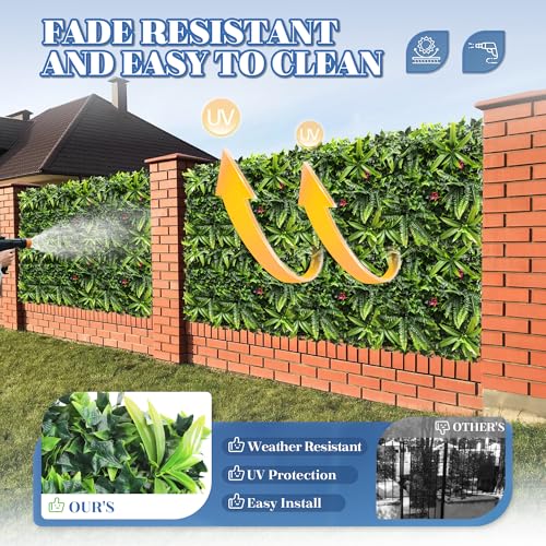 ECOOPTS 20"x20" Faux Ivy Privacy Fence Screen Artificial Boxwood Panels Topiary Hedge Plants for Indoor Outdoor Decoration, #7 Mixed Leaves, 6 Packs - color: #7 Mixed Leaves, size: 20"x20"
