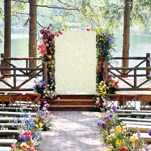 12pcs Flower Wall Panel Backdrop 3.5x4.6ft 3D Artificial Flower Wall Hydrangea Flower Backdrop Floral Background for Wedding Party Birthday Home Photo Decor - color: Ivory, size: 3.5ftx4.6ft