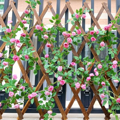 6FT Bendable Pink Rose Flower Garland, Artificial Silk Wild Roses Vine Leaves Hanging Flowers for Wall Fireplace Fence Trellis Wedding Baby Shower Room Home Spring Summer Decor(2PC) - color: Pink, size: 2