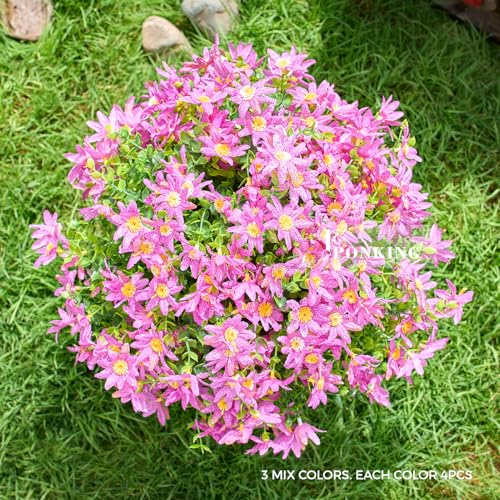 PONKING Artificial Flowers for Outdoors Patio Decoration 12 Bundles Fake Flower Daisy UV Resistant Faux Plants Yard Garden Porch Home Boxwood Planter Patio Decor, Purple Flower - color: D Purple Daisy 12pcs