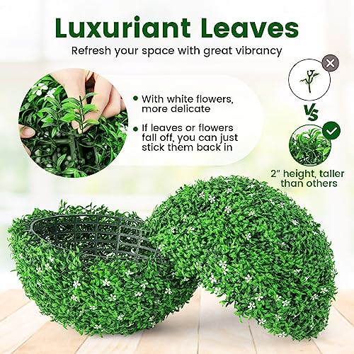 Goplus 2 PCS 19.5 Inch Artificial Plant Topiary Ball, Round Holly Faux Boxwood Balls Outdoor with White Flowers, Garden Spheres Decorative for Front Door, Porch, Backyard, Balcony, Patio, Wedding - size: 19.5 Inch