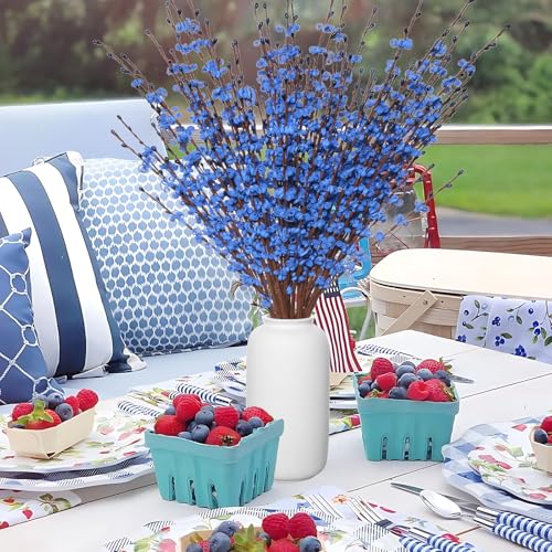 Wootkey 10 Pcs 29.5" Long Jasmine Artificial Blue Flowers Fake Jasmine Flowers Bouquet Stem for DIY Floral Art Plant Home Office Table Centerpieces Party Decorations - color: Sapphire Blue, size: 10pcs-29.5''
