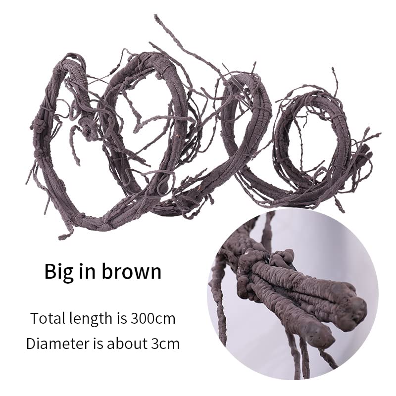 300cm/118inch Flexible Brown Big Artificial Tree Branches Fake Tree Trunk Leaf Garland Rattan Wreath Cherry Blossom Grape Cane Vines for Wall Hanging Front Door Reptile Habitat Decoration - color: Brown, size: Big