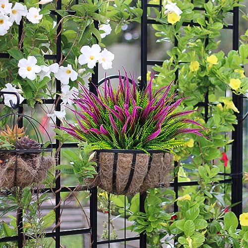 12 Bundles Outdoor Artificial Plants Flowers UV Resistant Fake Grass Plants Tropical Faux Bushes Shrubs for Home Front Porch Outside Planter Garden Landscape Décor - color: Magenta Setaria, size: 12 Pcs