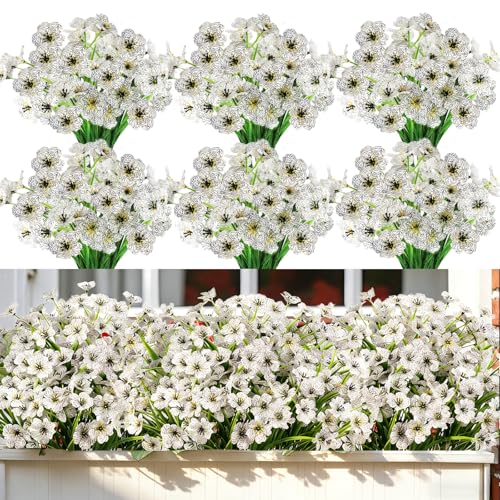 Nepfaivy Artificial Flowers for Outdoors White - 24 Bundles UV-Resistant Fake Flowers No Fade for Outside, Realistic Plastic Plants and Faux Silk Flowers for Planters, Front Porch, Garden Decoration - color: White