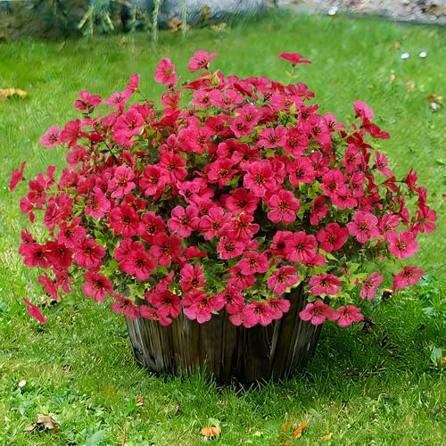 Sggvecsy Artificial Flowers for Outdoors 12 Bundles Realistic Faux Plants UV Resistant Fake Silk Daisy with Eucalyptus for Boxwood Planter Patio Porch Outside Spring Summer Decoration(Rose Red) - color: Rose Red