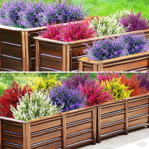 Artificial Outdoor Lavender Flowers,10 Bundles Artificial Flowers Outdoor,UV Resistant Fake Flowers,Outside Faux Plastic Flowers Shrubs for Indoor Outside Decorations(Orange Red) - color: Orange Red, size: 10 Bundles