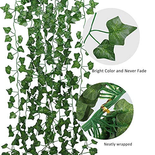 RECUTMS Fake Vines 24 Pack 173 FT Artificial Ivy Leaves Wall Decor Leaf Plants Greenery Garland Hanging Plant Vine Fake Leaf Vines for Room Garden Office Wedding Wall Decor - color: Green-24
