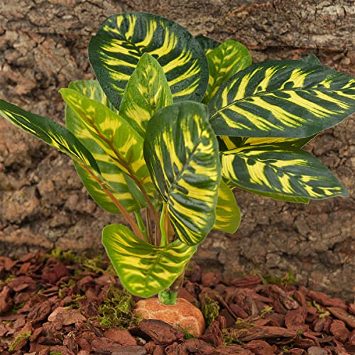 Reptile Terrarium Decor Plants, Bearded Dragon Tank Accessories fit Crested Gecko Leopard Lizard Chameleon Ball Python Snake Frog - Yellow Fake Prayer Peacock Plants - color: C-yellow Fake Prayer Peacock Plant