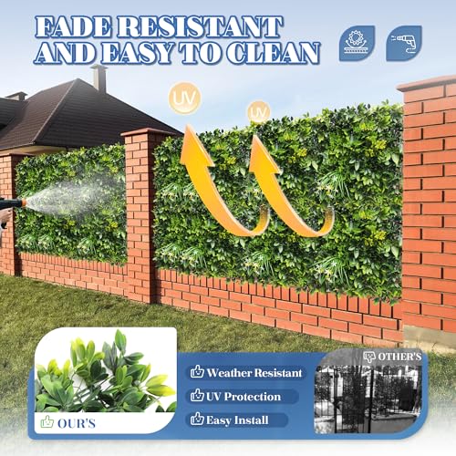 ECOOPTS 20"x20" Faux Ivy Privacy Fence Screen Artificial Boxwood Panels Topiary Hedge Plants for Indoor Outdoor Decoration, #6 Mixed Leaves, 6 Packs - color: #6 Mixed Leaves, size: 20"x20"