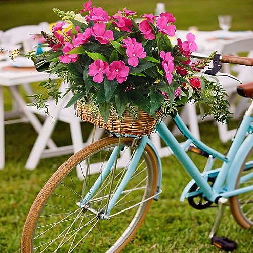 2 Branches Artificial Impatiens Flowers for Outdoors - Faux Bushes Rose Red Silk Flowers Greenery Bouquet for Patio Lawn Garden Pot Hanging Basket Porch Decoration - color: Rose Red