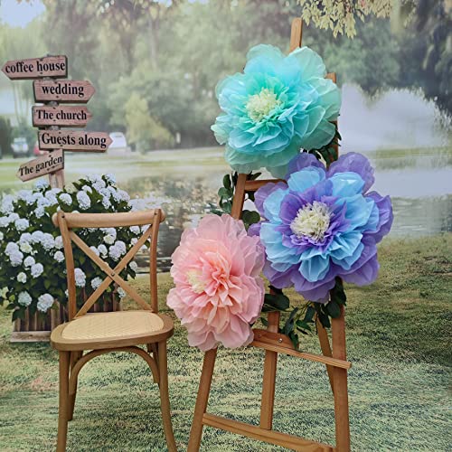 Pastel 20 Inch Giant Paper Chrysanth Flower for Nursery Wall Birthday Party Wedding Decor Easter Decor Floral Backdrop Pack of 3 - color: Pastel