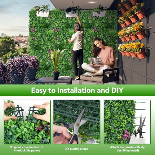 Artificial Grass Wall Roll Panels, 60"x120"(50 SQFT) Greenery Backdrop with Mint Plant Leaves, UV-Anti Fake Greenery Plant Boxwood Panels for Outdoor Patio Garden Green Wall Decor - size: 60X120 IN 1PC