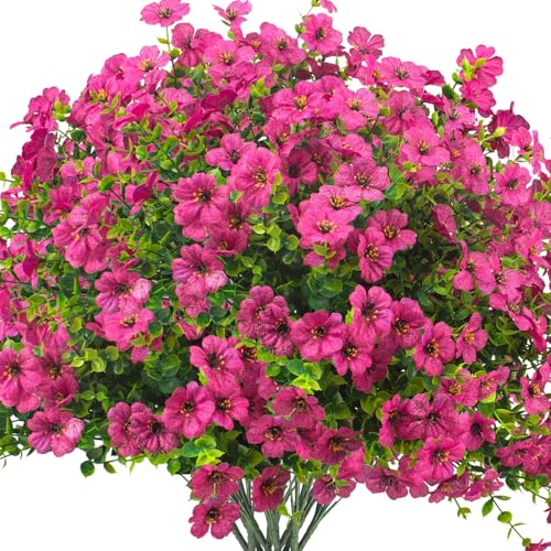 Grunyia Artificial Fake Flowers for Outdoor Spring Decoration, 16 Bundles Faux Silk Colorful Daisy UV Resistant Realistic for Outside Porch Patio Home Yard Garden Planters Pots Window Box (Red Purple) - color: Red Purple