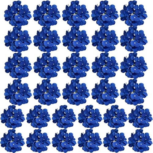 HinyoCo 32 Pcs Silk Hydrangea Artificial Flowers Hydrangea Heads No Stems, Used for Home Wedding Party Decoration (Royal Blue) - color: Royal Blue