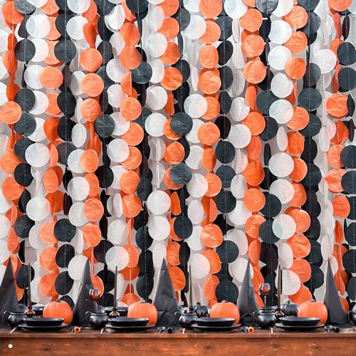 192 Ft Orange Black White Party Decorations Polka Dots Garland Streamer Backdrop for Halloween Fall Autumn Graduation Birthday Baby Shower Wedding Engagement Bachelorette Bridal Shower Party Supplies - color: Black Orange White