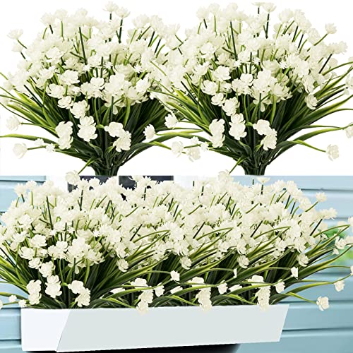 Artificial Flowers for Outdoors,20 Bundles UV Resistant Outdoor Fake Daffodil Flowers,Artificial Faux Plastic Outdoor Flowers Greenery Shrubs Plants for Indoor Outside Decor(White) - color: White, size: 20 Bundles