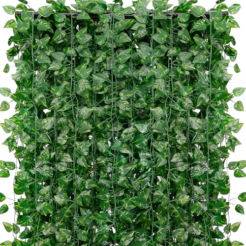 96 Pack 672 Feet Fake Greenery Hanging Garland, Artificial Ivy Leaf Plants, Vine Leaves, Flowers Foliage for Bedroom Garden Wall Decor - color: Green-96pack