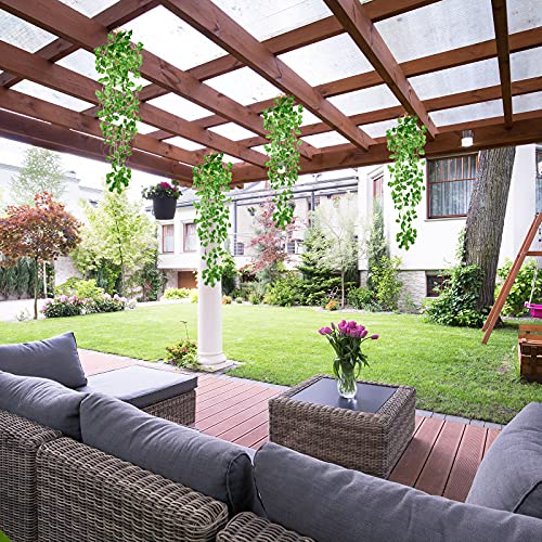 Mudder 3 Packs LED Artificial Hanging Plants, 3.6 ft Fake Hanging Plant, Ivy Vine Fake Leaves Greeny Chain Wall Home Room Garden Wedding Garland Outside Decor (Basket Not Included) (Greenery Style) - color: Greenery Style