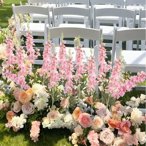 16Pcs Pink Delphinium Artificial Flowers 33.5'' Long Stem Larkspur for Tall Vase Fake Silk Flowers Bulk for Home Wedding Baby Shower Floral Arrangement Centerpiece Table Decoration (Light Pink) - color: Pink