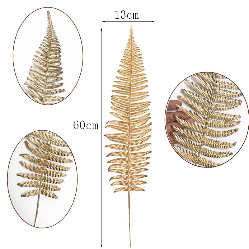 CATTREE Artificial Gold Plants Large Fern Leaves Tall 23" - 10 Pack, Fake Boston Ferns Golden Plant Decorations Plastic Faux Foliage Shrubs Simulated Leaf for Party Wedding Table Centerpiece DIY Décor - color: (Large) Gold Fern Leaves - 10 Pcs