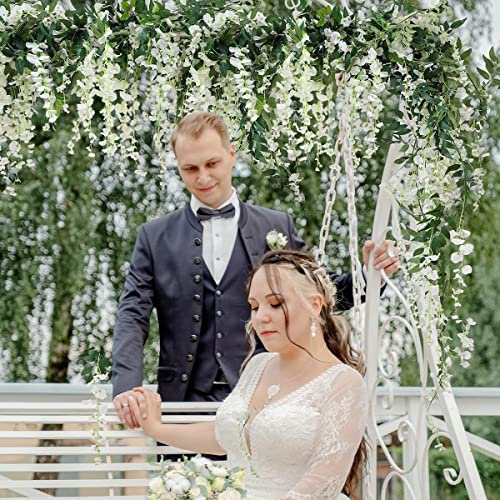 Veryhome 3Pcs 7.2Ft/Piece Artificial Flowers Wisteria Garland Artificial Wisteria Vine Hanging Flower Greenery Garland for Home Garden Outdoor Wedding Arch Floral Decor (White) - color: White