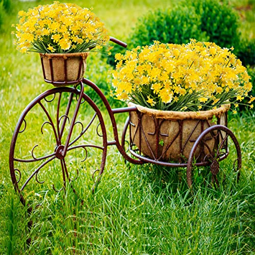 Outdoor Artificial Daisies Flowers,8 Bundles UV Resistant Fake Flowers Outdoor Faux Plastic Flowers Shrubs for Indoor Outside Garden Porch Home Decor(Yellow) - color: Yellow, size: 8 Bundles