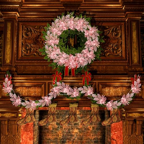 Tigeen 20 Pcs 16.5 Inch Rose Gold Artificial Glitters Christmas Picks Decoration Sprays with Flowers Berry Leaves or Xmas Decor Wreaths Wreath Vase Fillers - color: Rose Gold